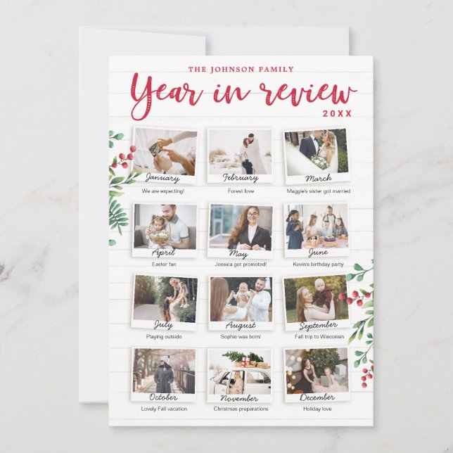 Convites Year in Review Christmas Card Monthly Photos (Frente)