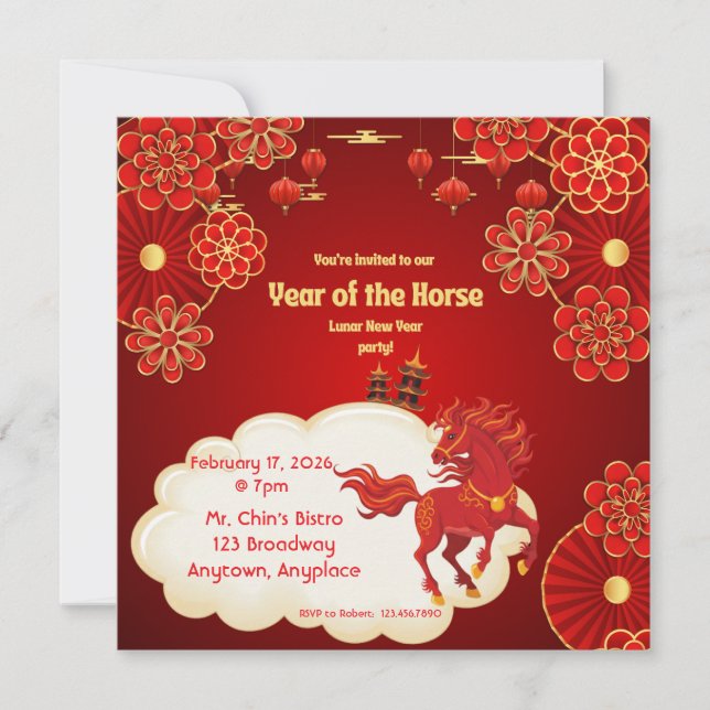 Convites Year of the Horse Chinese New Year Invitation (Frente)