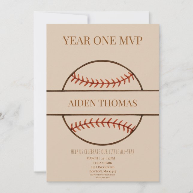 Convites Year One MVP Baseball First Birthday Invitation (Frente)