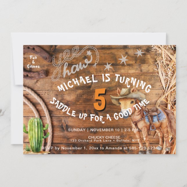 Convites Yee Haw Cowboy Rodeo Saddle Aniversário (Frente)