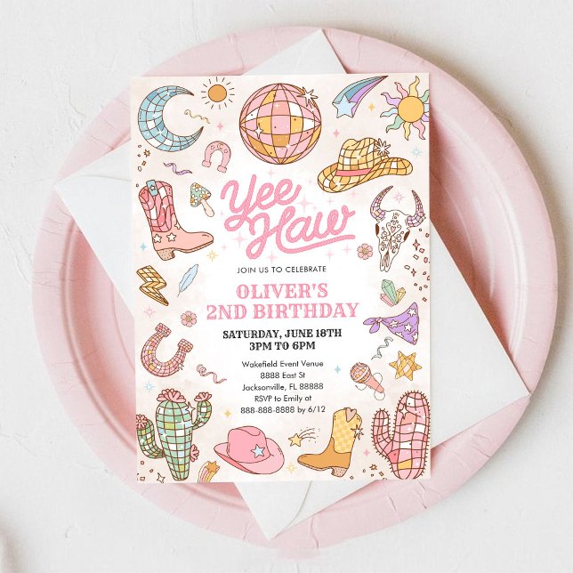 Convites Yee Haw Western Rodeo Cowgirl 2nd Birthday (Criador carregado)