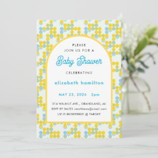 Convites Yellow and Blue Dots Modern Baby Shower Invitation