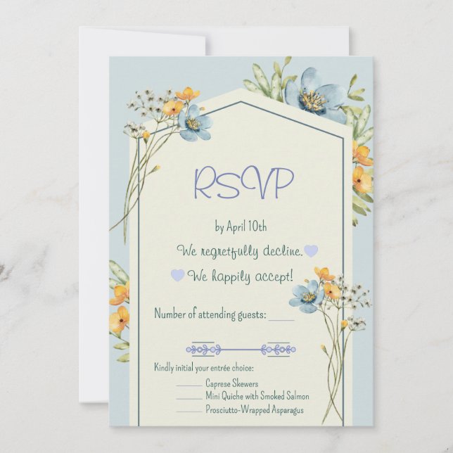 Convites Yellow And Blue Wildflowers Geometric RSVP Card (Frente)
