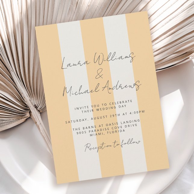 Convites Yellow and Off-White Cabana Stripes Wedding (Available in both printed and instant download digital formats.)