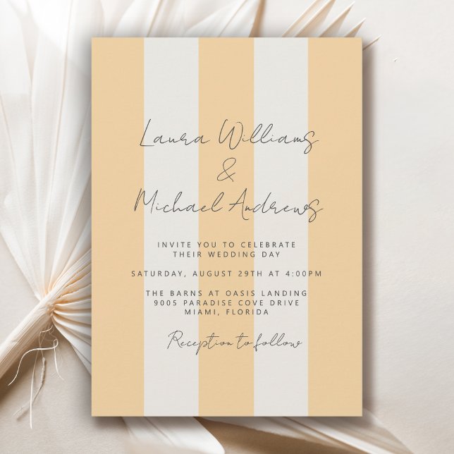 Convites Yellow and Off-White Cabana Stripes Wedding (Available in both printed and instant download digital formats.)