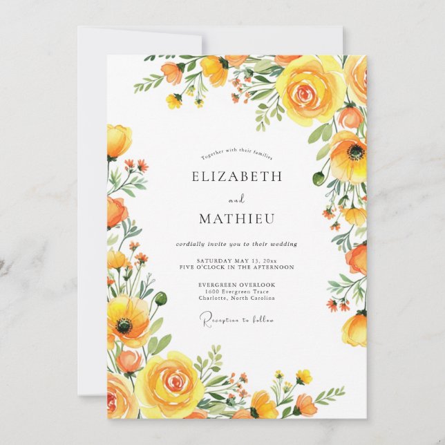 Convites Yellow Bloom Romance Wedding (Frente)