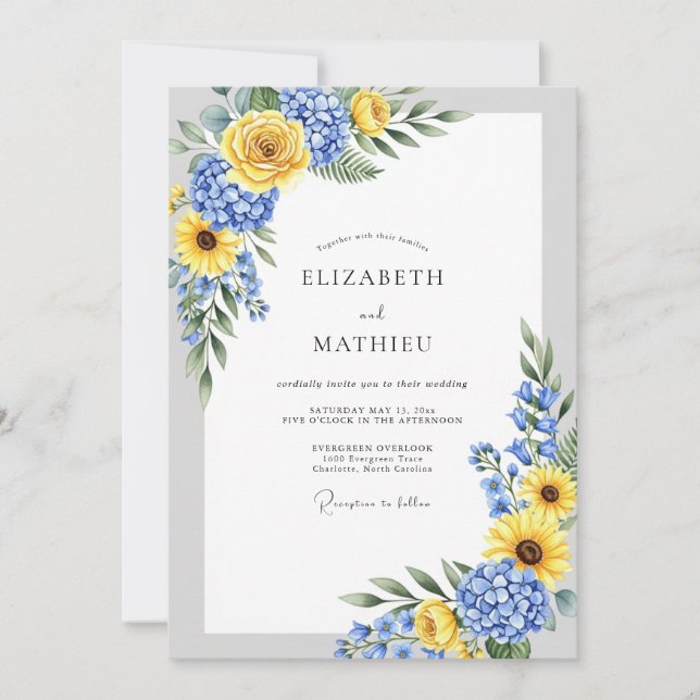 Convites Yellow Blue Spirited Country Wedding (Frente)