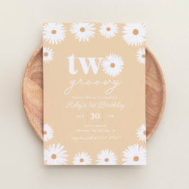 Convites Yellow Boho Daisy 2 Groovy segundo aniversário Par