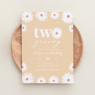 Convites Yellow Boho Daisy 2 Groovy segundo aniversário Par