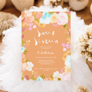 Convites Yellow boho floral watercolor script Sweet 16