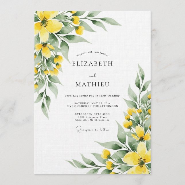 Convites Yellow Botanical Meadow Wedding (Frente)