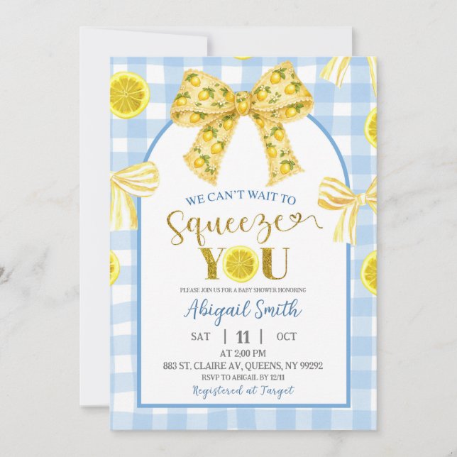 Convites Yellow Bow Lemon Baby Shower Invitation (Frente)