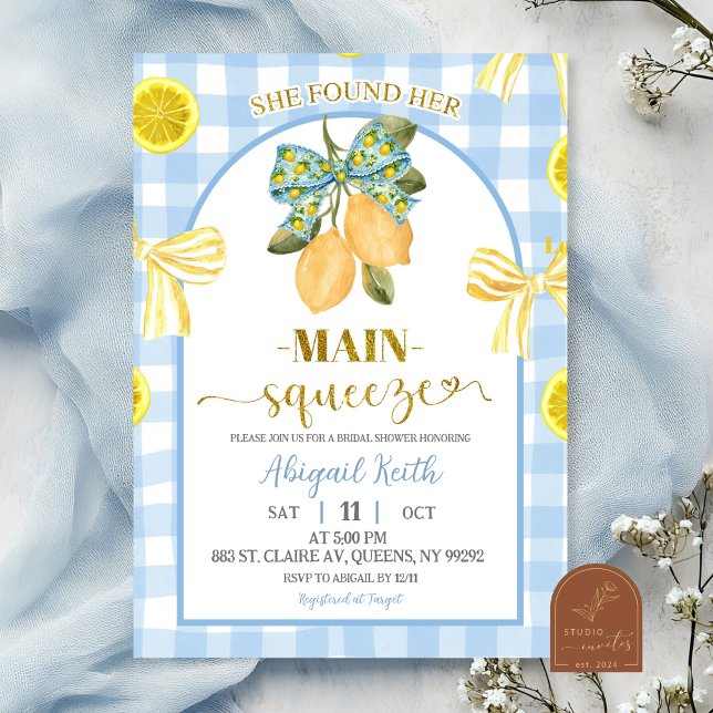 Convites Yellow Bow Lemon Bridal Shower Invitation (Criador carregado)