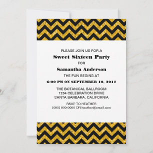 Convites Yellow Chevron Glitter Sweet 16 Party