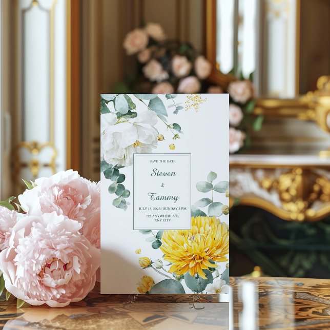 Convites Yellow Chrysanthemum White Peony Eucalyptus (Criador carregado)