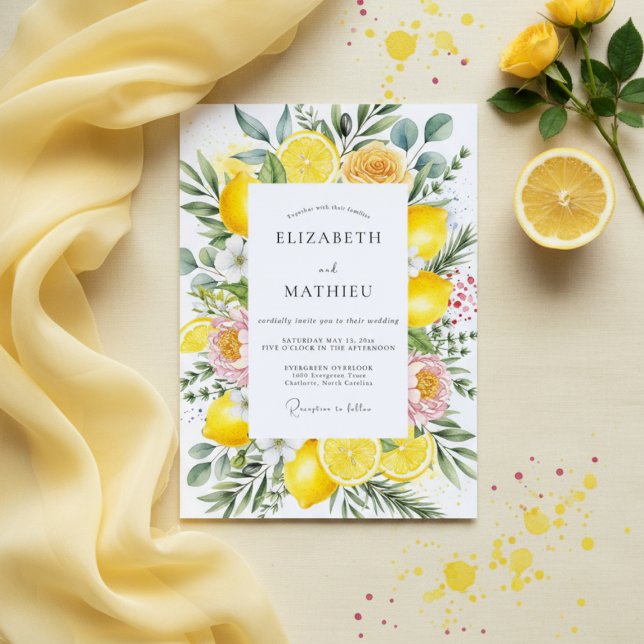 Convites Yellow Citrus Blossom Romance Wedding (Criador carregado)