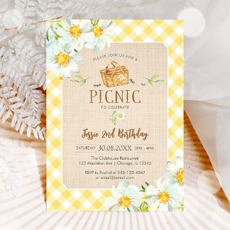 Convites Yellow Classic Picnic Birthday Invitation