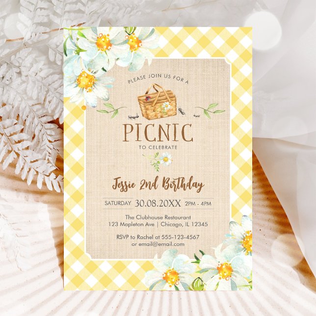 Convites Yellow Classic Picnic Birthday Invitation (Criador carregado)