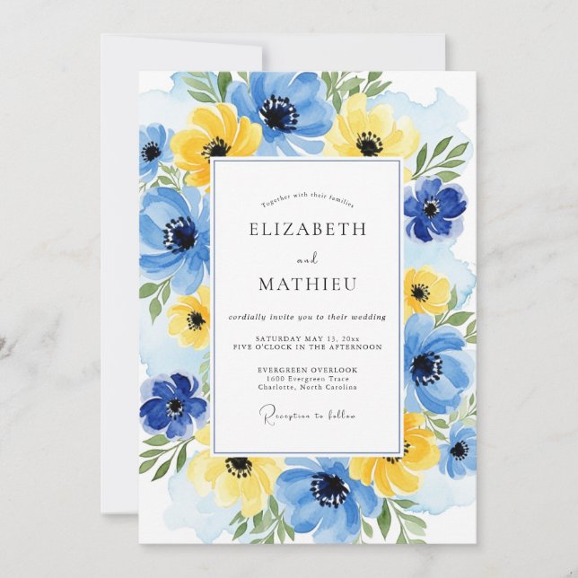 Convites Yellow Cobalt Ebullient Spring Wedding (Frente)