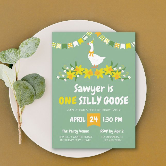 Convites Yellow Daffodils One Silly Goose First Birthday (Criador carregado)