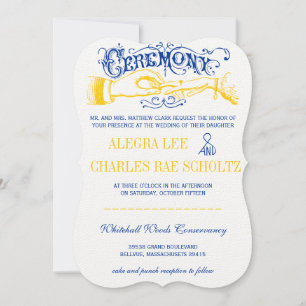 Convites Yellow e Lapis Blue Vintage Typografia Convidar