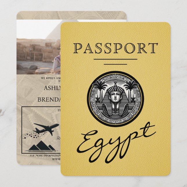 Convites Yellow Egypt Passport Wedding Invitation (Frente/Verso)