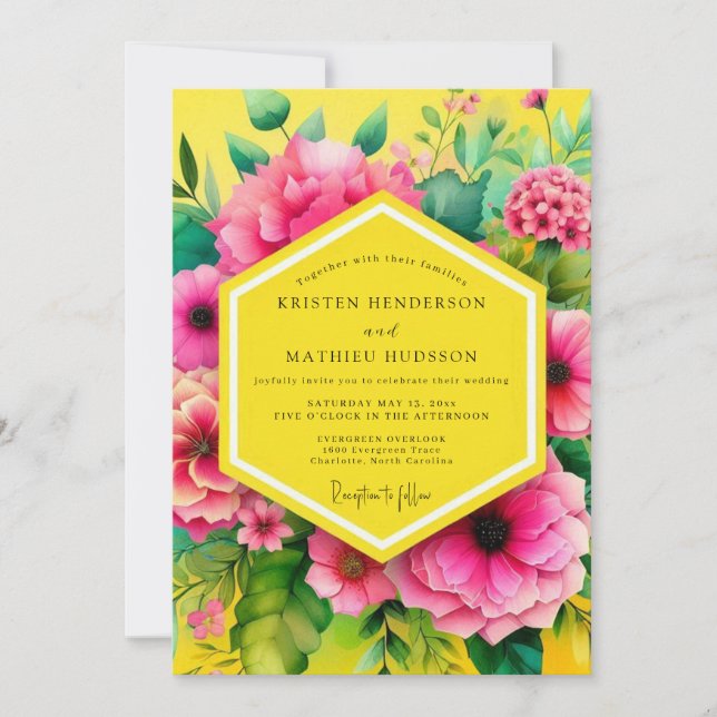 Convites Yellow Floral Bloom Wedding (Frente)