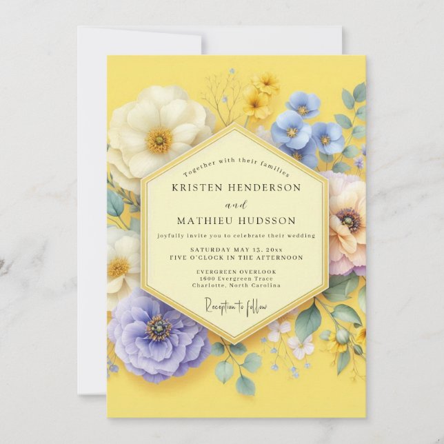 Convites Yellow Floral Meadow Wedding (Frente)
