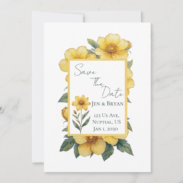 Convites Yellow Flower Wedding Invitation (Frente)