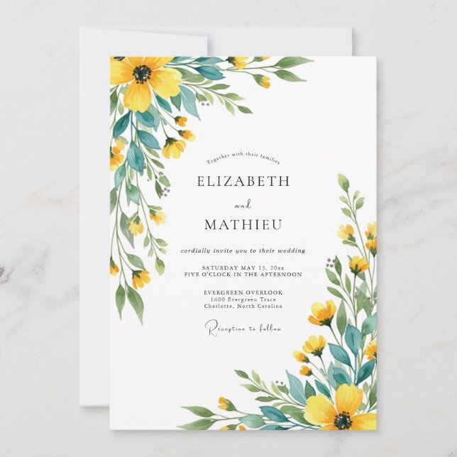 Convites Yellow Fresh Wildflower Wedding (Frente)