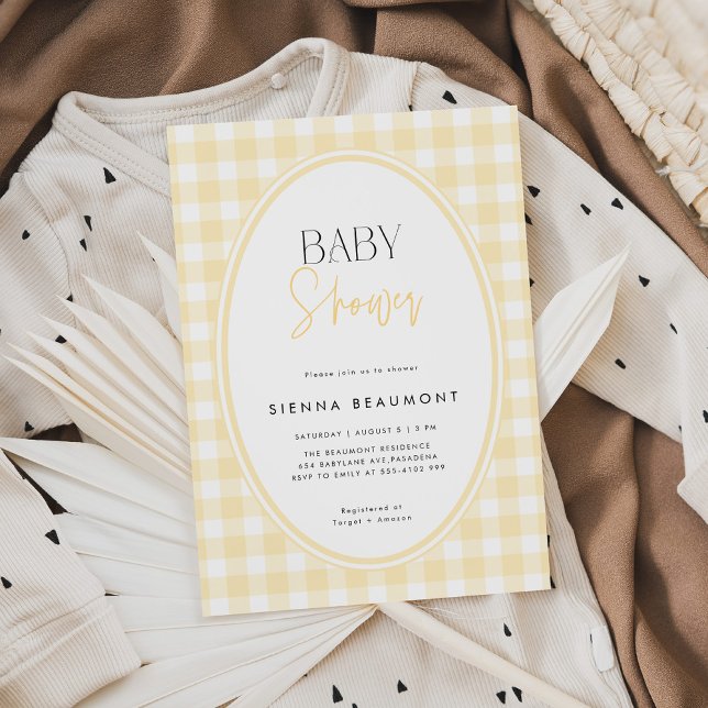 Convites Yellow Gingham Baby Shower Invitation (Criador carregado)