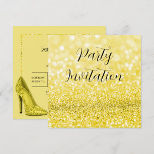 Convites Yellow Glitter Bokeh & Stilettos Aniversário