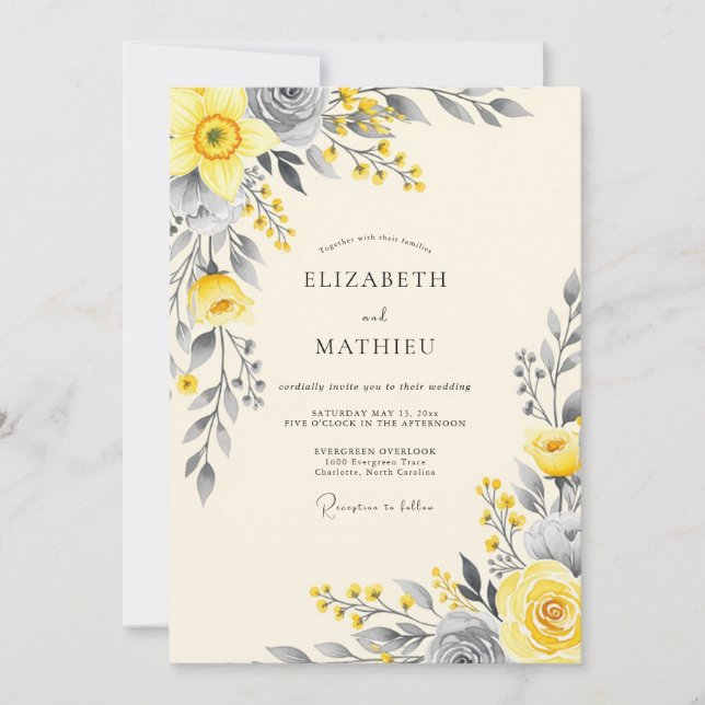 Convites Yellow Graceful Botanical Wedding (Frente)