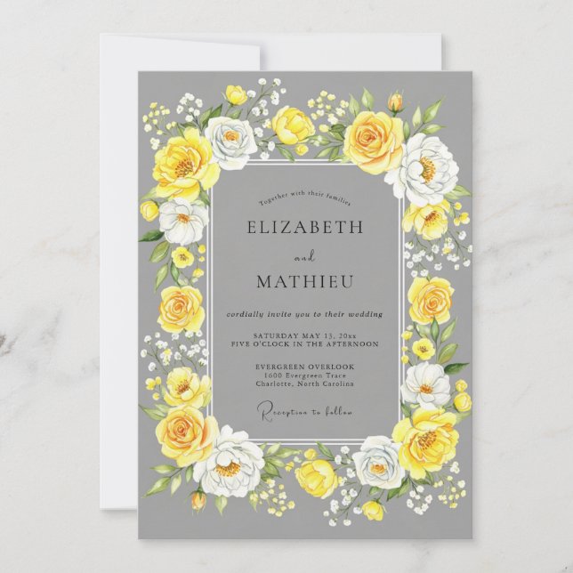 Convites Yellow Gray Cheerful Summer Wedding (Frente)