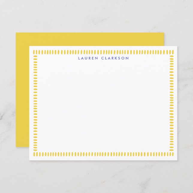 Convites Yellow Hand Painted Striped Frame Note Card (Frente/Verso)