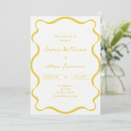 Convites Yellow Hand Written Pinstripes Whimsical Wedding