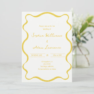 Convites Yellow Hand Written Pinstripes Whimsical Wedding