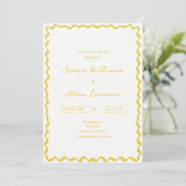 Convites Yellow Hand Written Pinstripes Whimsical Wedding