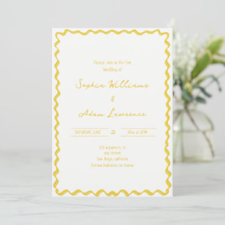 Convites Yellow Hand Written Pinstripes Whimsical Wedding