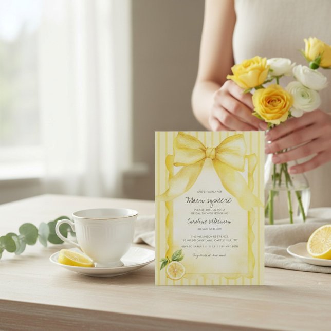 Convites Yellow Lemon & Bow "Main Squeeze" Bridal Shower  (Criador carregado)