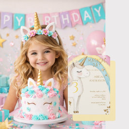 Convites Yellow Magical Day Unicorn Girl Birthday Party