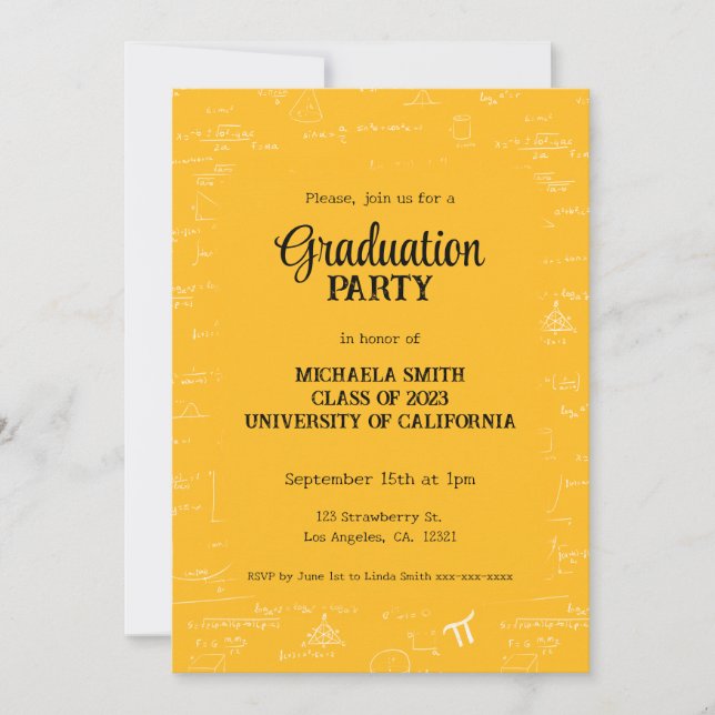 Convites Yellow Math Hand-Lettering Photo Graduation (Frente)