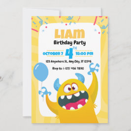 Convites  Yellow Monster Birthday Party Invitation for kids