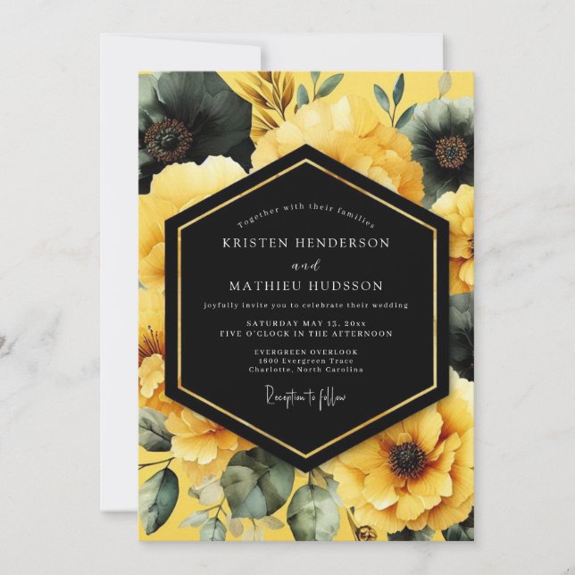 Convites Yellow Noir Moody Wedding (Frente)