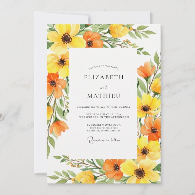 Convites Yellow Orange Bloom Spring Wedding (Frente)
