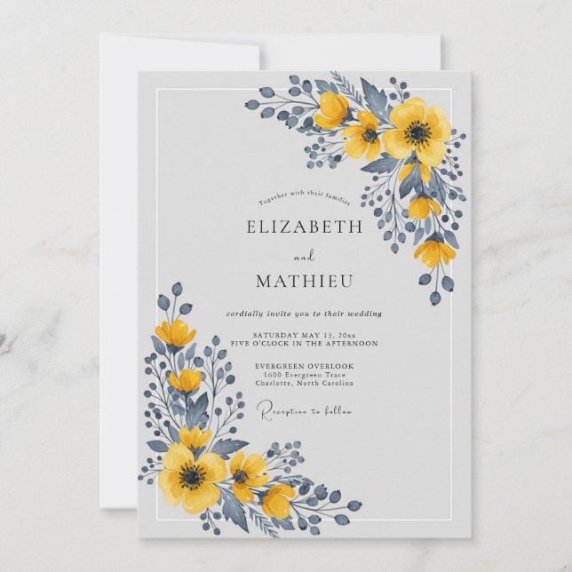 Convites Yellow Polished Botanical Wedding (Frente)