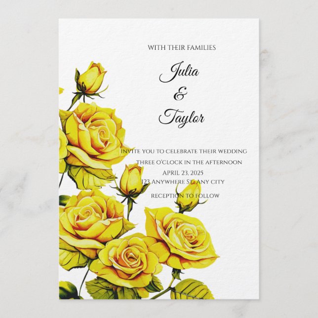 Convites Yellow Rose Elegant Invitation (Frente)