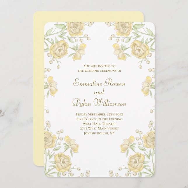 Convites Yellow Rose Wedding (Frente/Verso)