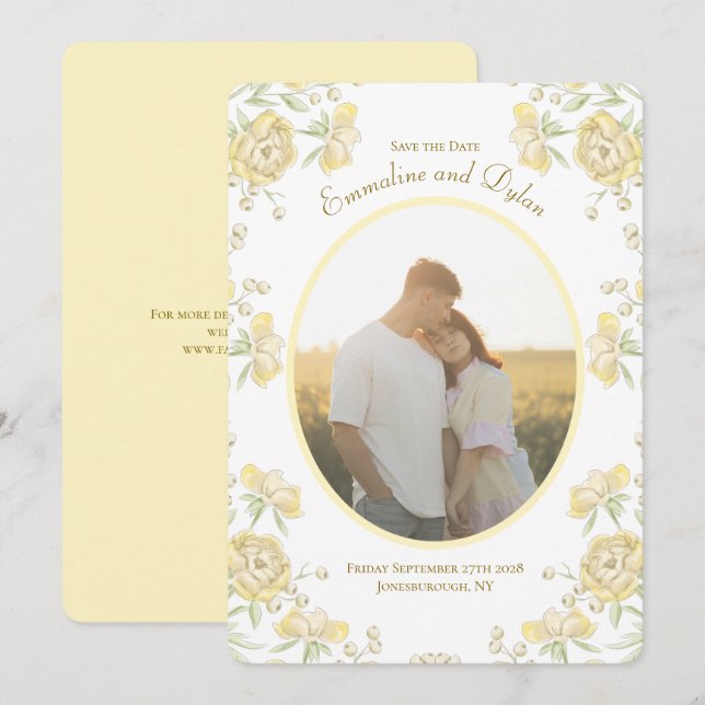 Convites Yellow Rose Wedding Save the Date (Frente/Verso)