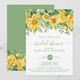 Convites Yellow Sage Green Floral Bridal Shower